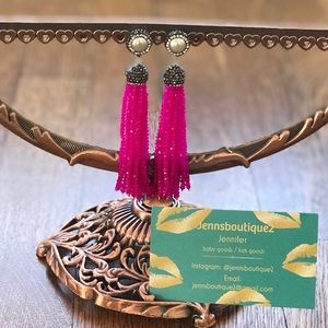 Hot pink beaded tassel earrings